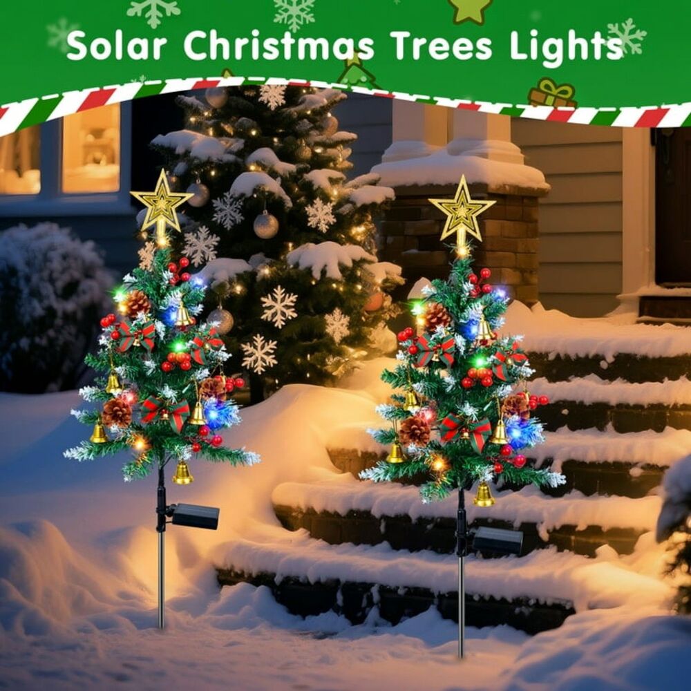 Set of 4 Solar Christmas Trees 33" NEW